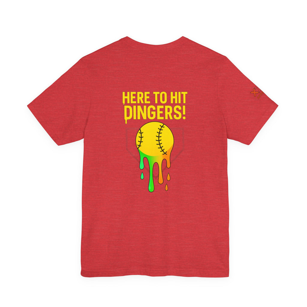Here to Hit Dingers Drippy Playful Sports Shirt for Athletes, Gifts for Softball Lovers, Team Apparel