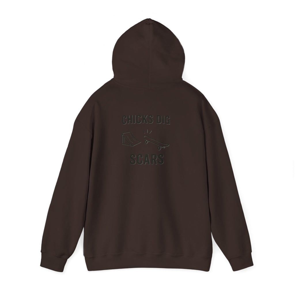 'Gen X Chicks Dig Scars Skateboard' Chic Streetwear Hoodie, Unisex Heavy Blend Sweatshirt, Skateboard Fashion, Gift for Skate Enthusiasts, Casual Wear, Everyday Style