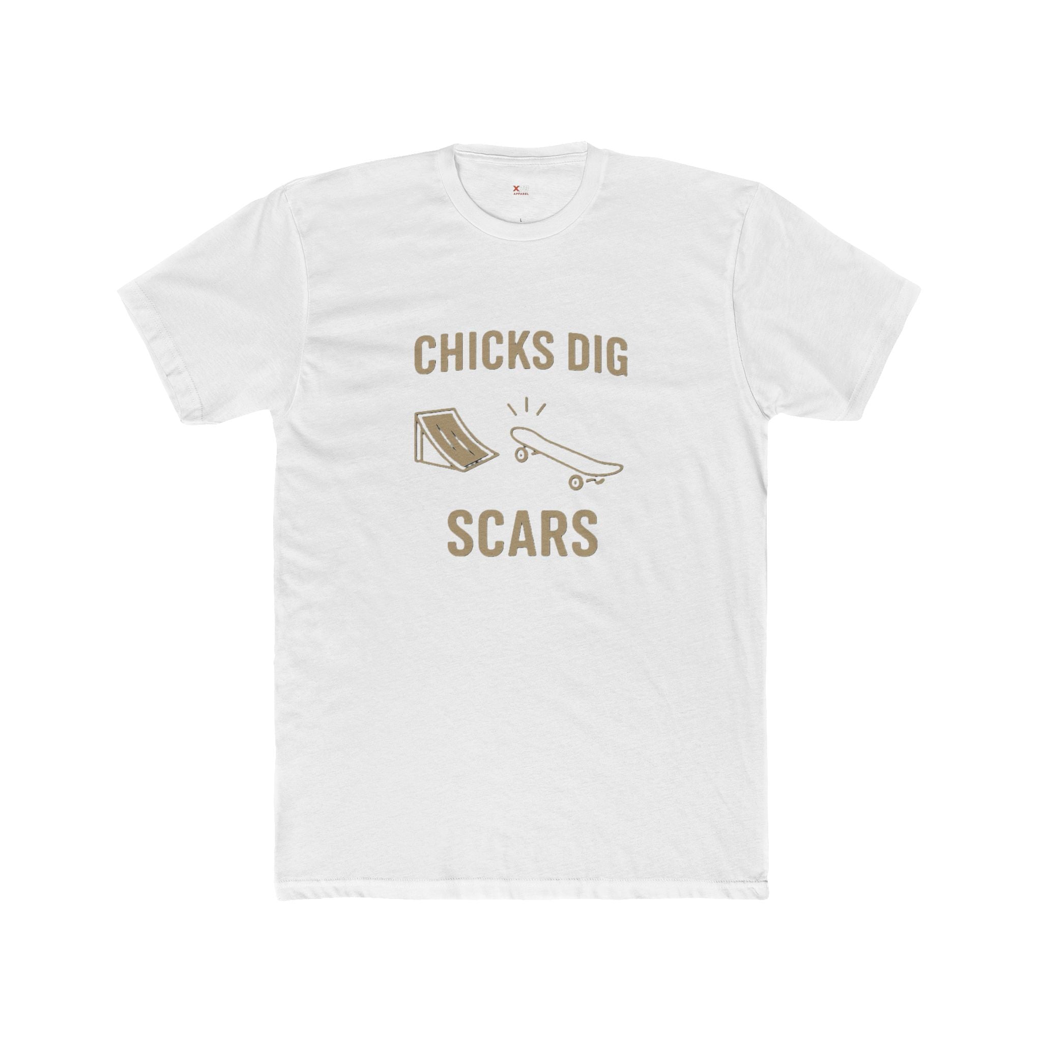 'Chicks Dig Scars Skateboard' Humor Tee, Chicks Dig Scars Graphic Shirt, Unisex Cotton Crew T-Shirt, Casual Everyday Wear, Gift for Skaters, Trendy Streetwear