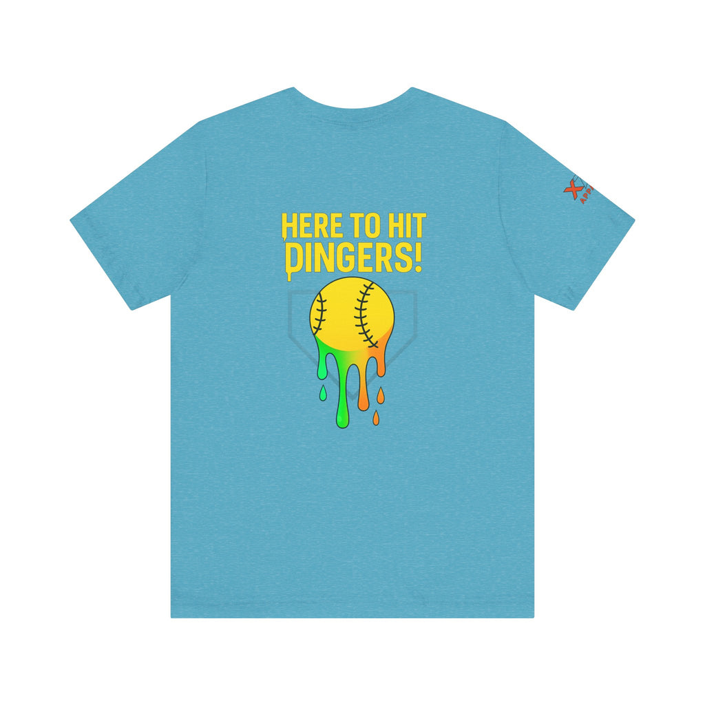 Here to Hit Dingers Drippy Playful Sports Shirt for Athletes, Gifts for Softball Lovers, Team Apparel