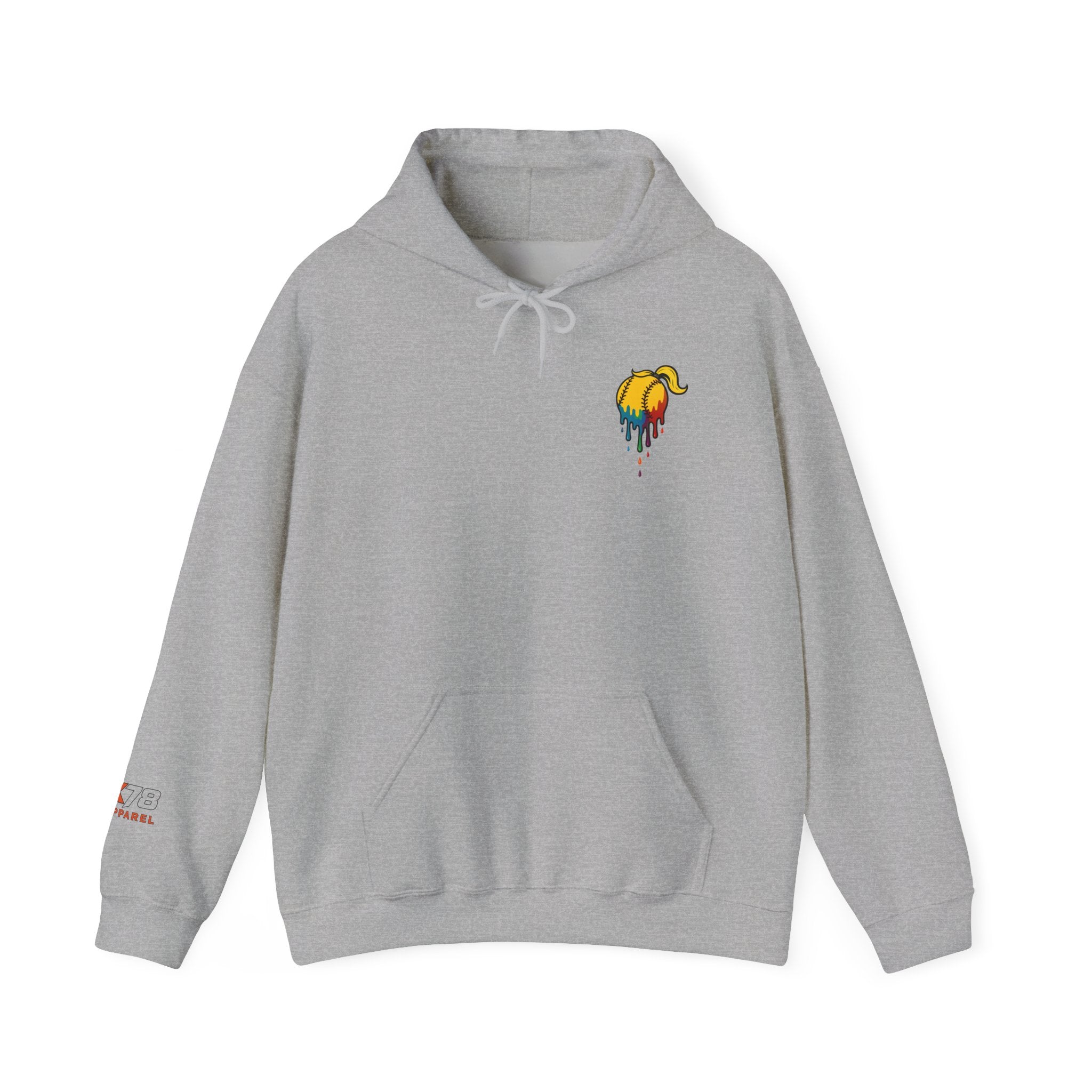 Softball Strikeout Drippy Paint Hoodie, Unisex Sweatshirt, Artistic Gift, Streetwear Style, Comfortable Casual Wear, Unique Hooded Top