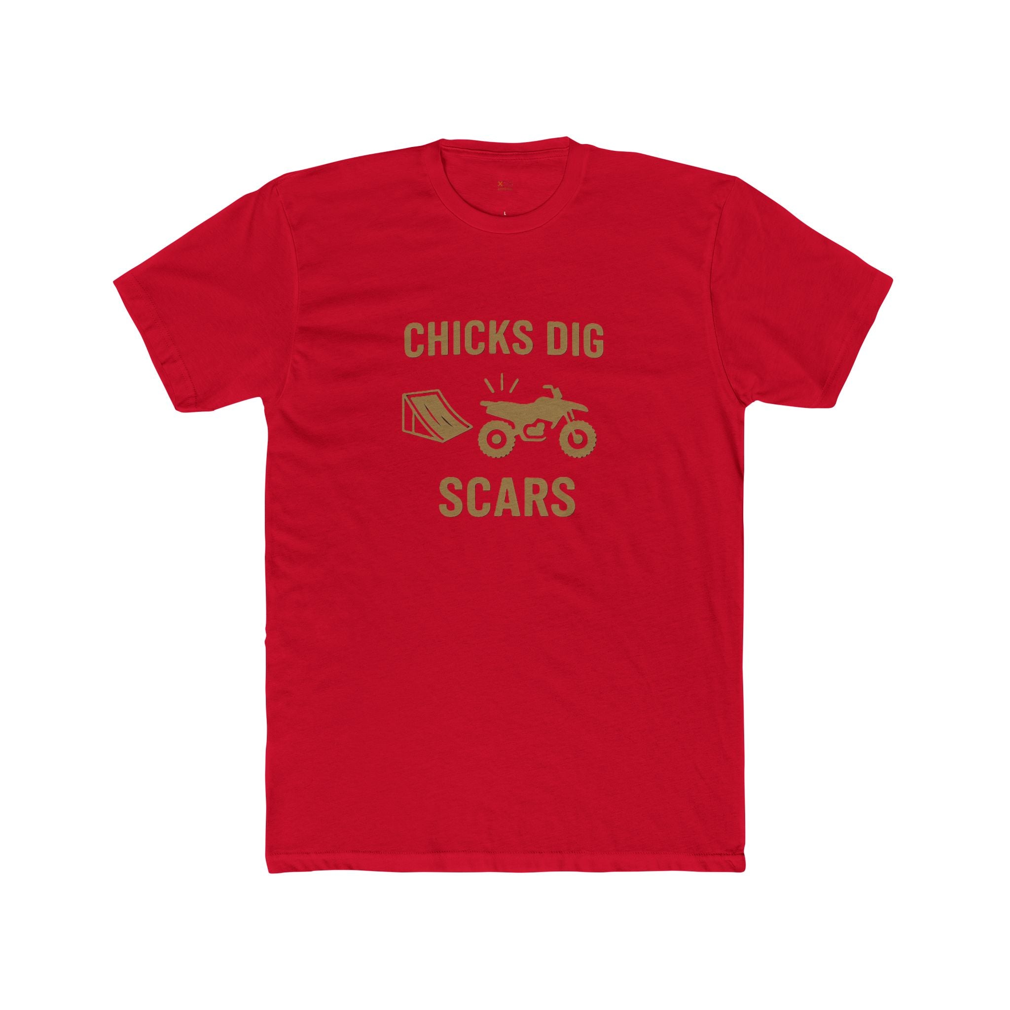 'Chicks Dig Scars Four-Wheeler' Unisex Cotton Crew Tee, Funny Graphic Shirt, Men's Gift Idea, Outdoor Adventure, Casual Wear, Motorcycle Lovers Tee