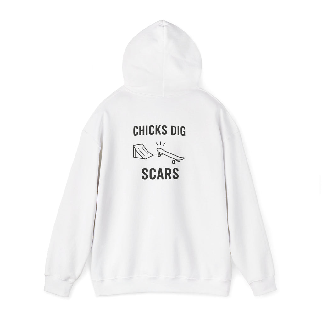 'Gen X Chicks Dig Scars Skateboard' Chic Streetwear Hoodie, Unisex Heavy Blend Sweatshirt, Skateboard Fashion, Gift for Skate Enthusiasts, Casual Wear, Everyday Style