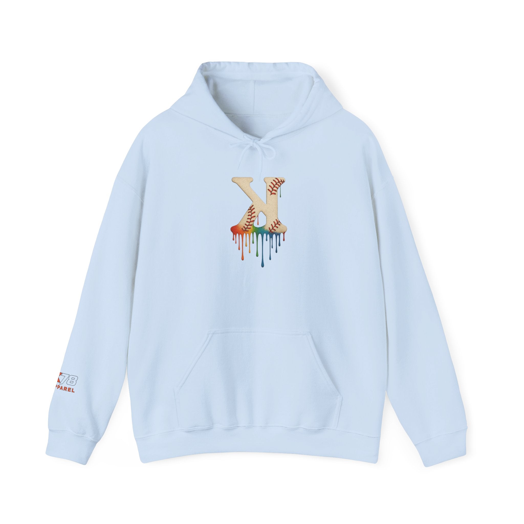 Baseball Strikeout Drippy Hoodie, Unisex Heavy Blend Sweatshirt, Trendy Streetwear, Casual Winter Outfit, Unique Gift for Art Lovers, Creative Apparel