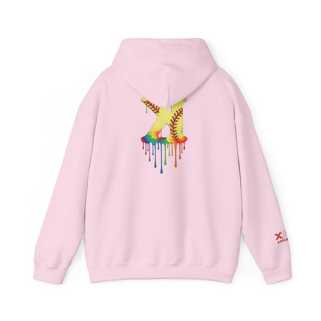 Softball Strikeout Drippy Paint Hoodie, Unisex Sweatshirt, Artistic Gift, Streetwear Style, Comfortable Casual Wear, Unique Hooded Top