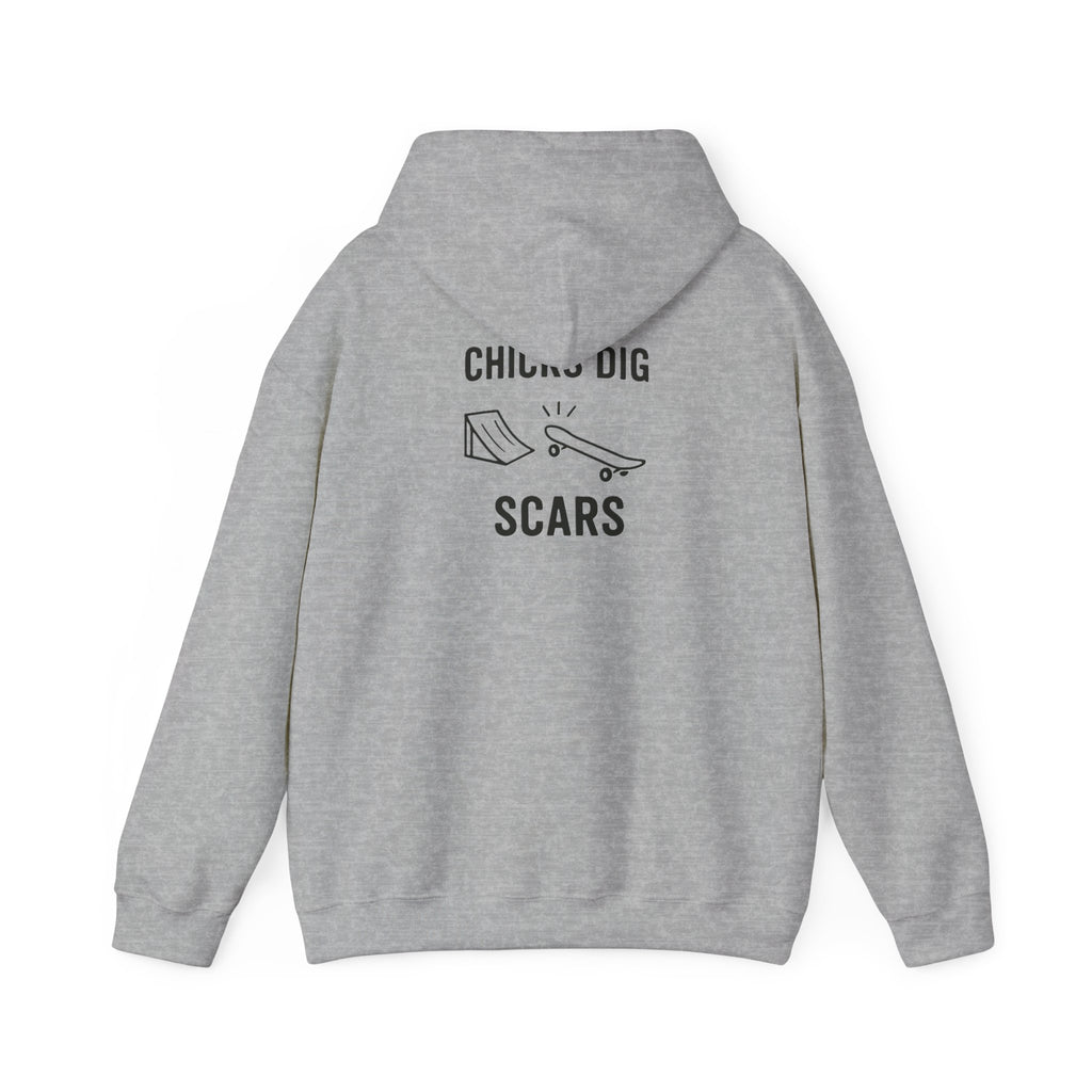 'Gen X Chicks Dig Scars Skateboard' Chic Streetwear Hoodie, Unisex Heavy Blend Sweatshirt, Skateboard Fashion, Gift for Skate Enthusiasts, Casual Wear, Everyday Style