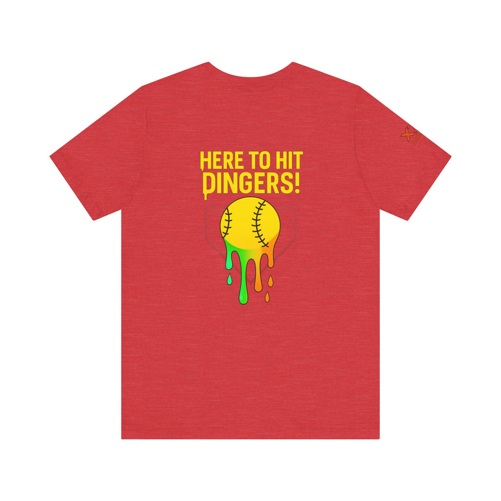 Here to Hit Dingers Drippy Playful Sports Shirt for Athletes, Gifts for Softball Lovers, Team Apparel