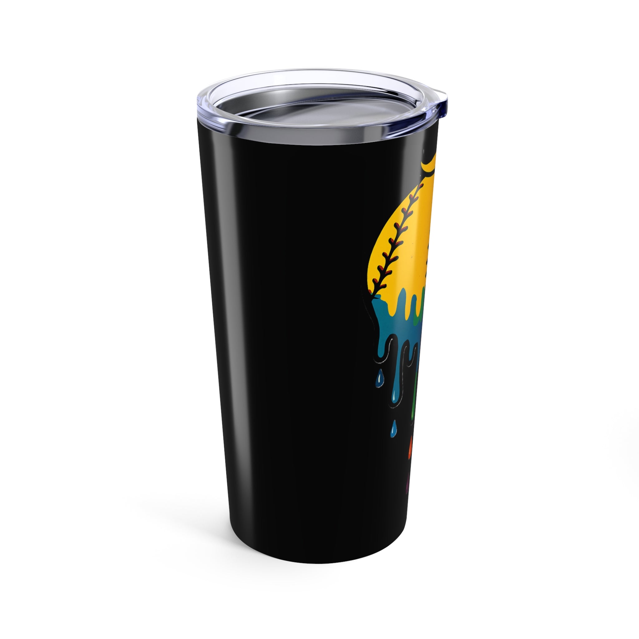 'Drippy' Colorful Dripping Baseball Tumbler | 20oz Travel Mug for Softball Fans, Sports Gifts, Summer Hydration