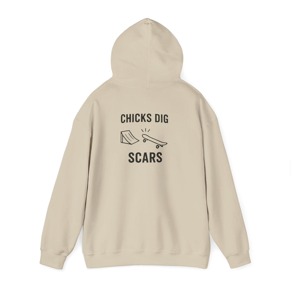 'Gen X Chicks Dig Scars Skateboard' Chic Streetwear Hoodie, Unisex Heavy Blend Sweatshirt, Skateboard Fashion, Gift for Skate Enthusiasts, Casual Wear, Everyday Style
