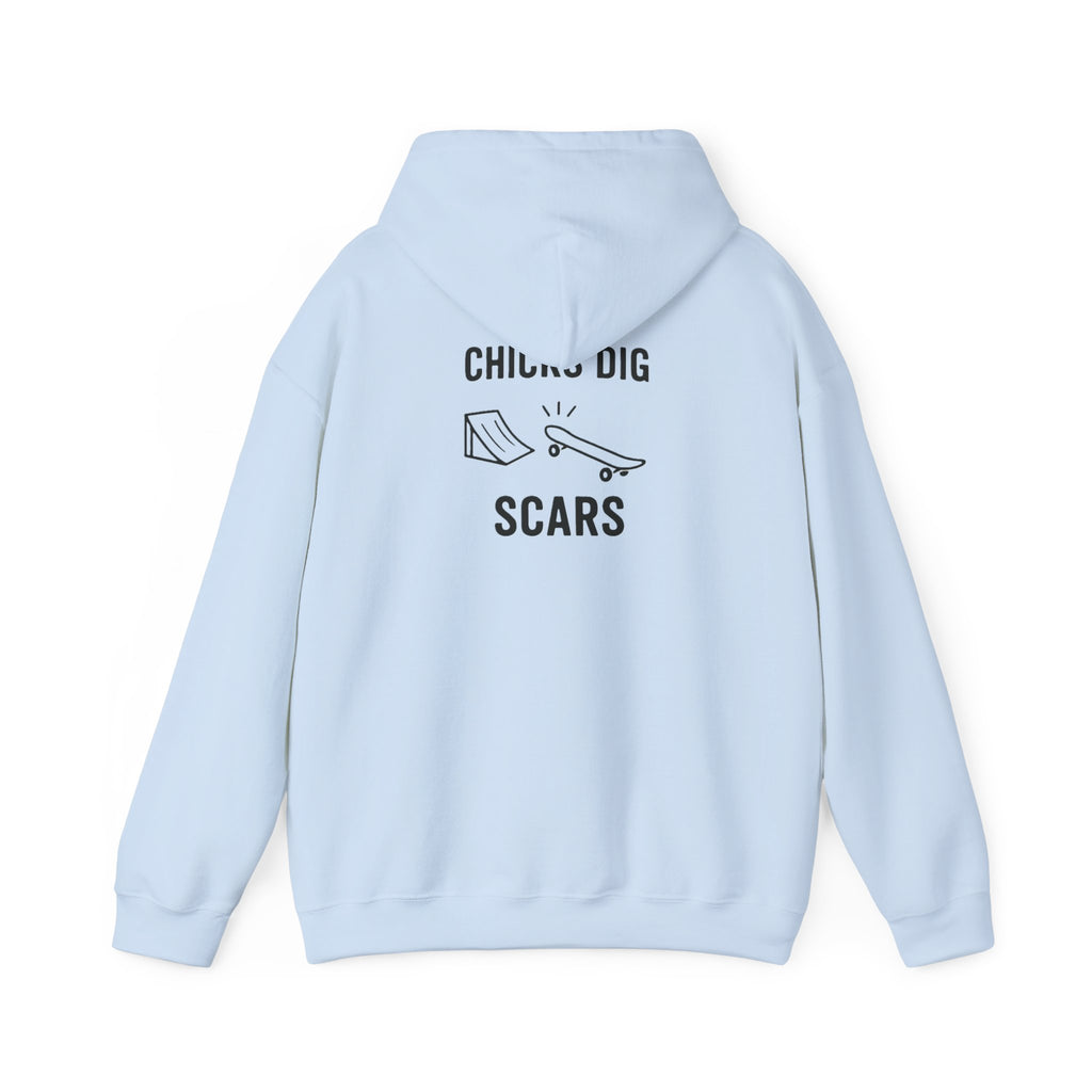 'Gen X Chicks Dig Scars Skateboard' Chic Streetwear Hoodie, Unisex Heavy Blend Sweatshirt, Skateboard Fashion, Gift for Skate Enthusiasts, Casual Wear, Everyday Style