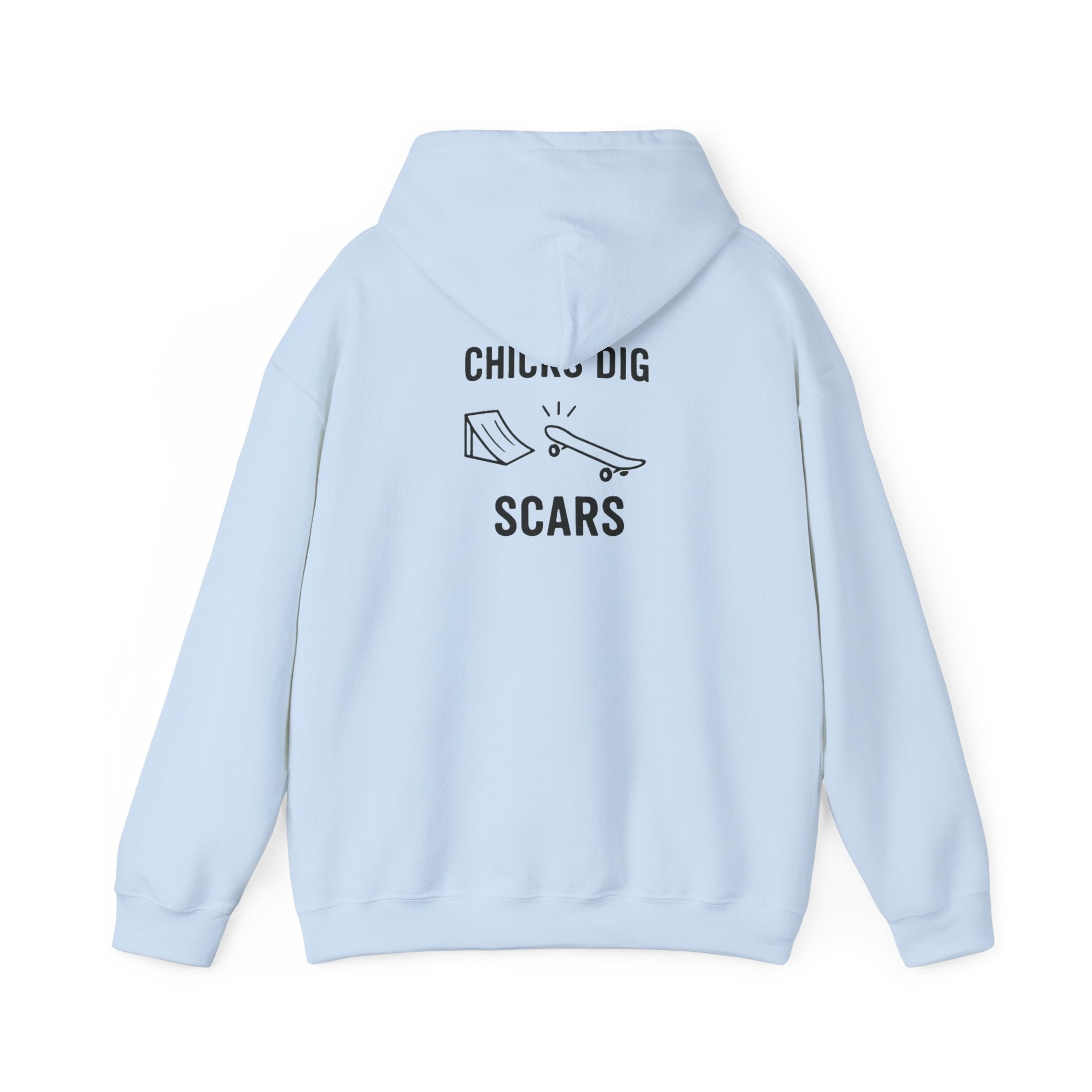 'Gen X Chicks Dig Scars Skateboard' Chic Streetwear Hoodie, Unisex Heavy Blend Sweatshirt, Skateboard Fashion, Gift for Skate Enthusiasts, Casual Wear, Everyday Style