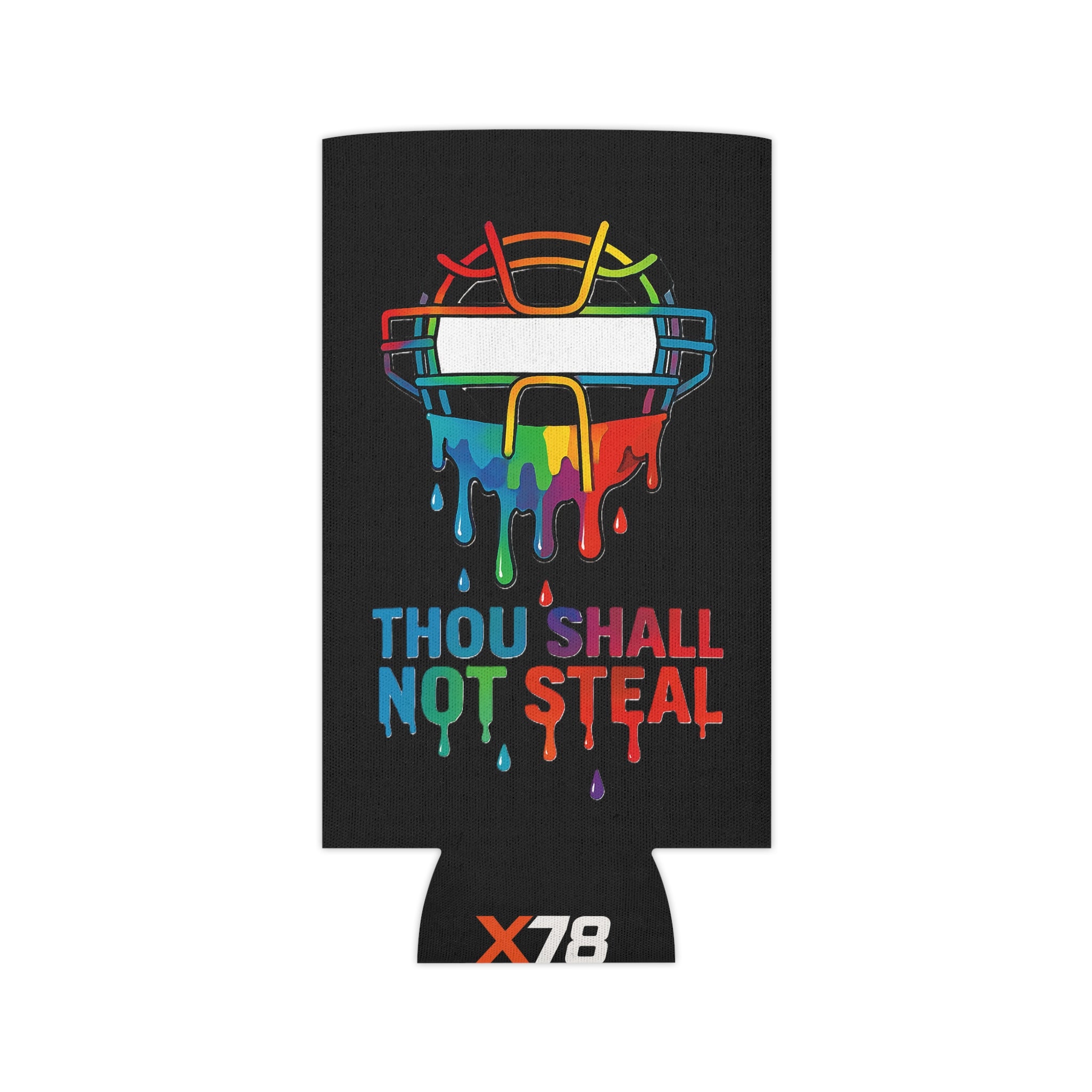 'Drippy Thou Shall Not Steel' Vibrant Can Cooler with Funny Quote, Summer Party Gear, BBQ Accessory, Gifts for Friends, Pride Event Essentials
