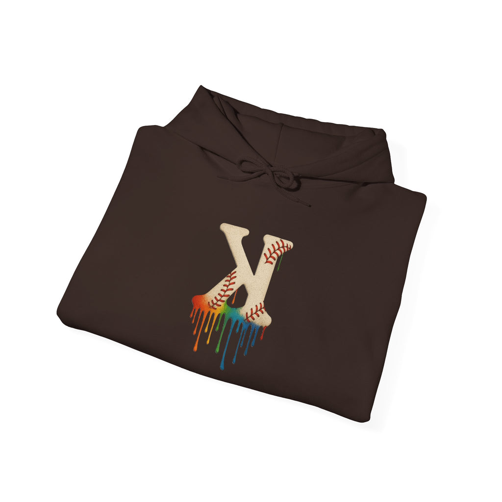 Baseball Strikeout Drippy Hoodie, Unisex Heavy Blend Sweatshirt, Trendy Streetwear, Casual Winter Outfit, Unique Gift for Art Lovers, Creative Apparel