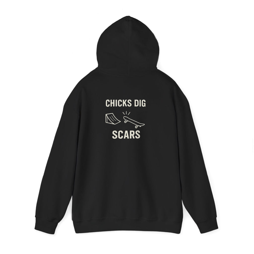 'Gen X Chicks Dig Scars Skateboard' Chic Streetwear Hoodie, Unisex Heavy Blend Sweatshirt, Skateboard Fashion, Gift for Skate Enthusiasts, Casual Wear, Everyday Style