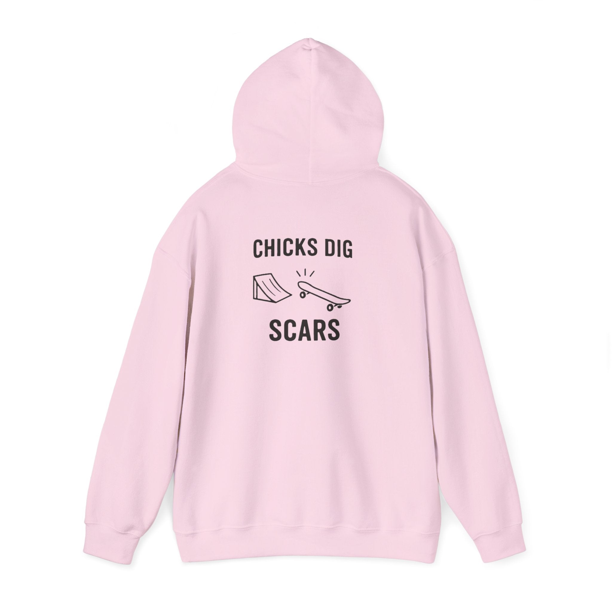 'Gen X Chicks Dig Scars Skateboard' Chic Streetwear Hoodie, Unisex Heavy Blend Sweatshirt, Skateboard Fashion, Gift for Skate Enthusiasts, Casual Wear, Everyday Style