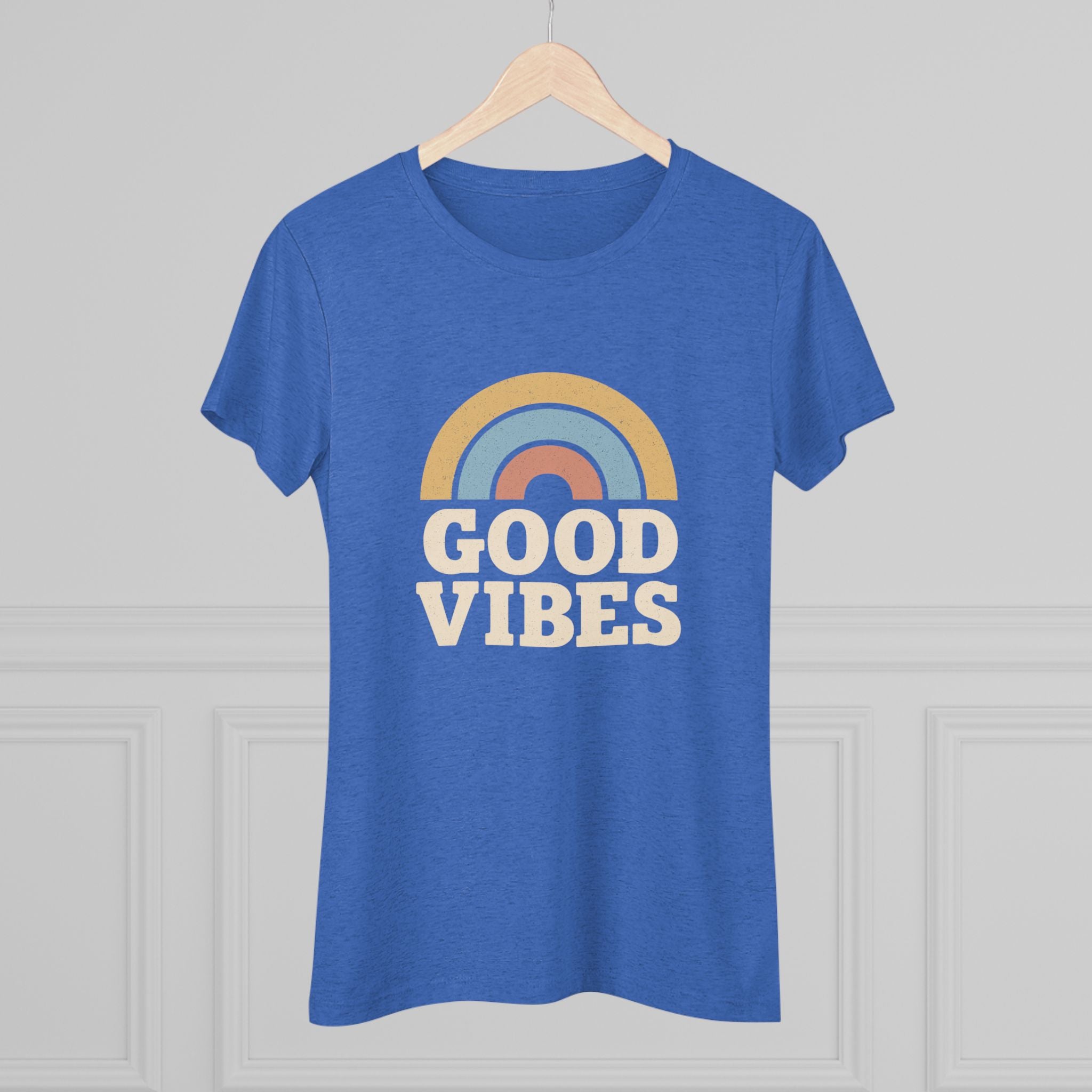 Good Vibes Women's Triblend Tee, Rainbow Shirt, Casual T-Shirt, Boho Style Top, Gift for Her, Summer Fashion