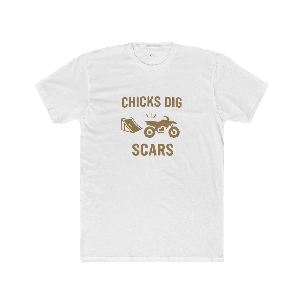 'Chicks Dig Scars Four-Wheeler' Unisex Cotton Crew Tee, Funny Graphic Shirt, Men's Gift Idea, Outdoor Adventure, Casual Wear, Motorcycle Lovers Tee