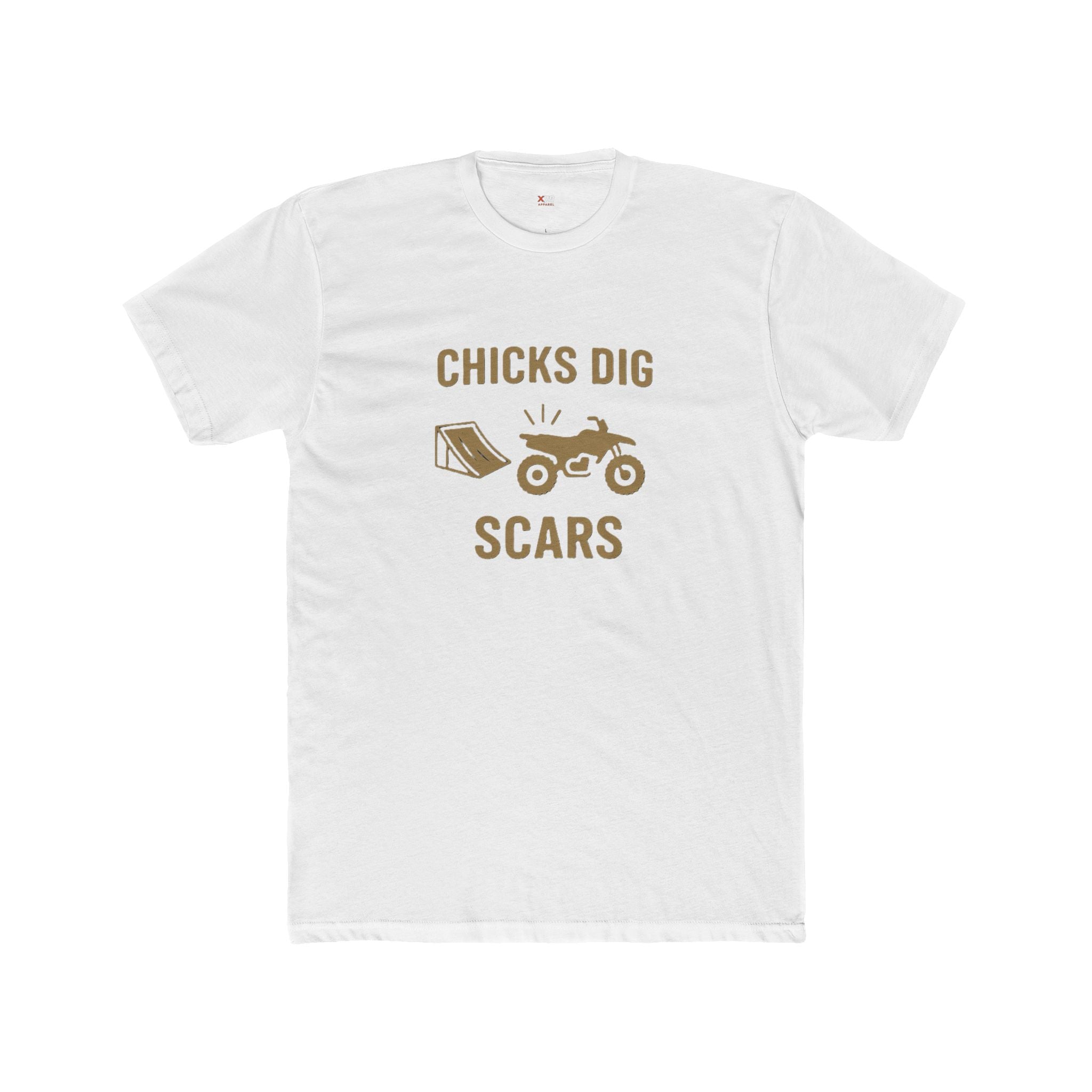 'Chicks Dig Scars Four-Wheeler' Unisex Cotton Crew Tee, Funny Graphic Shirt, Men's Gift Idea, Outdoor Adventure, Casual Wear, Motorcycle Lovers Tee