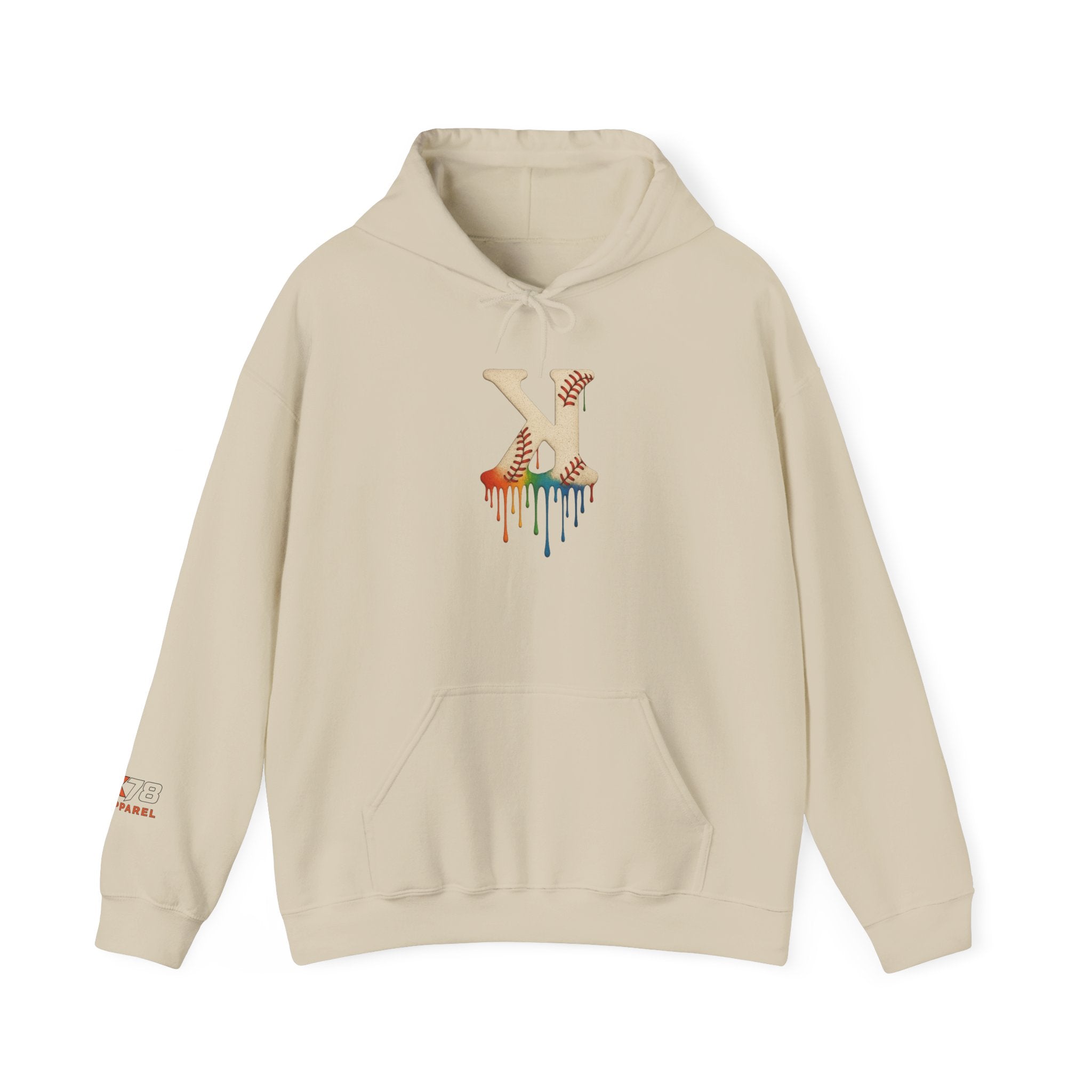 Baseball Strikeout Drippy Hoodie, Unisex Heavy Blend Sweatshirt, Trendy Streetwear, Casual Winter Outfit, Unique Gift for Art Lovers, Creative Apparel