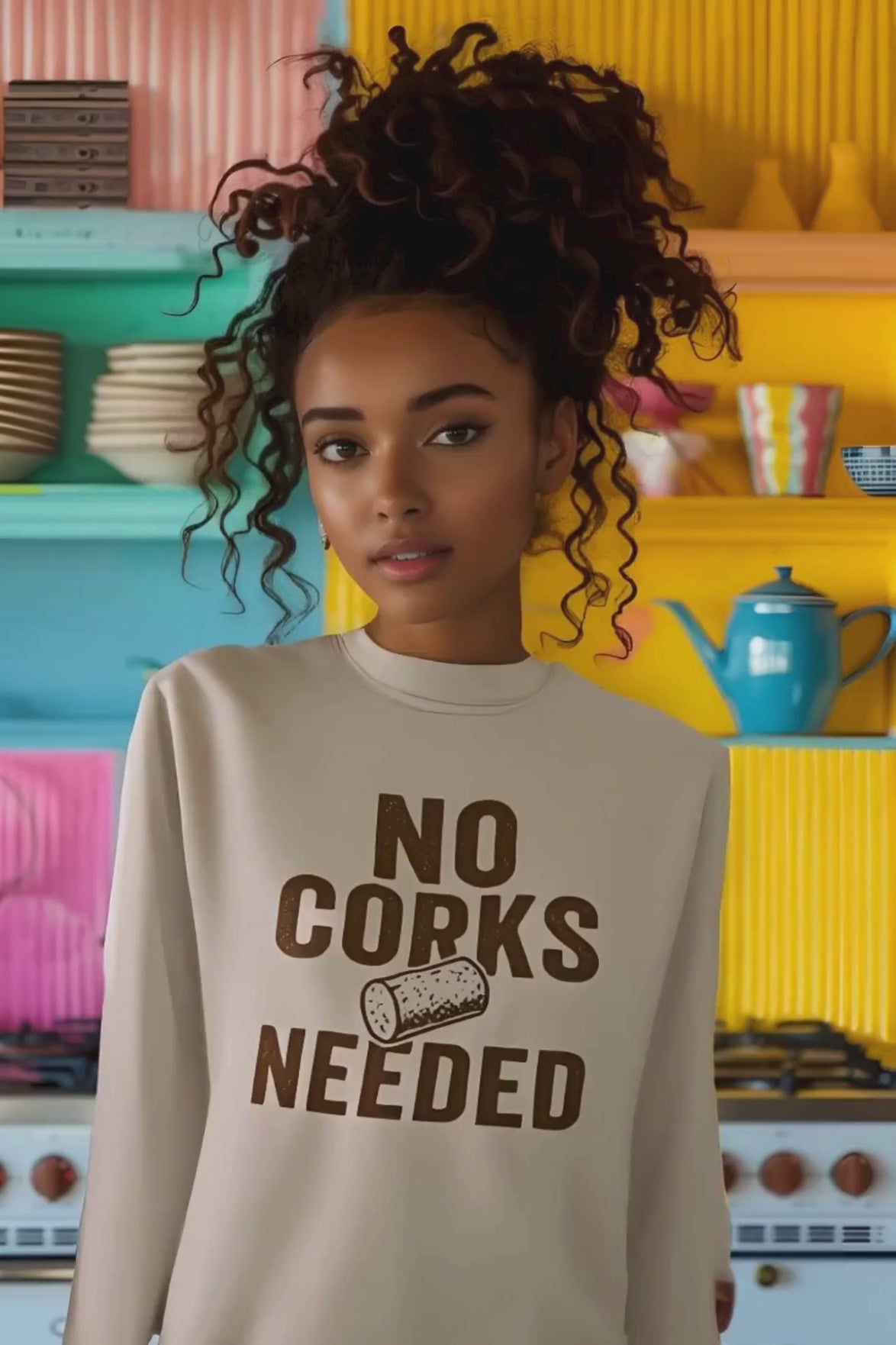 No Corks Needed Casual Wine Lover Sweatshirt, Cozy Fleece Crewneck, Gift for Wine Enthusiasts, Relaxed Fit, Perfect for Gatherings